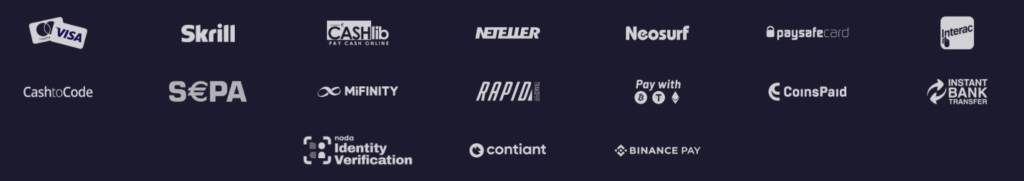 Ikone različnih plačilnih metod, kot so kreditne kartice, e-denarnice in bančna nakazila, z napisom "Varno in hitro plačevanje pri AllStarz Casinoju."