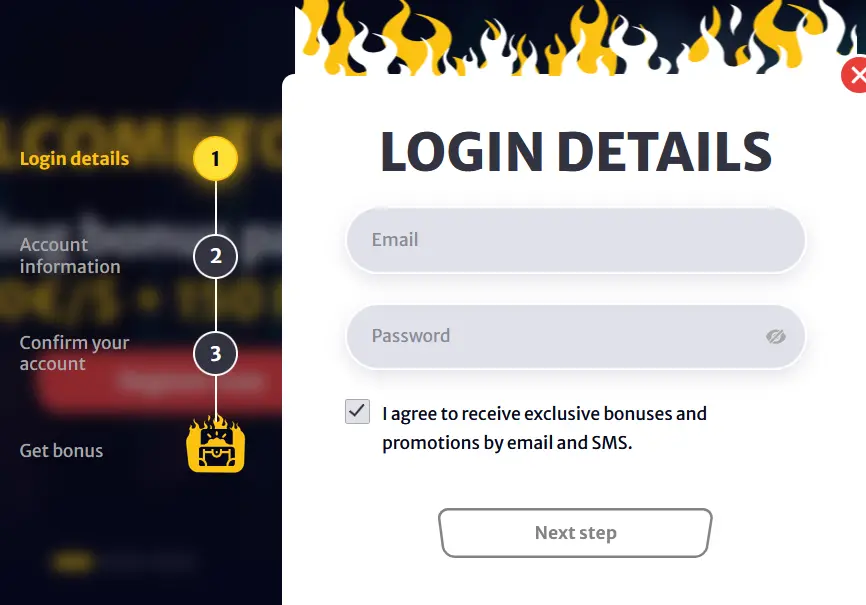 Hell Spin casino postopek registracije