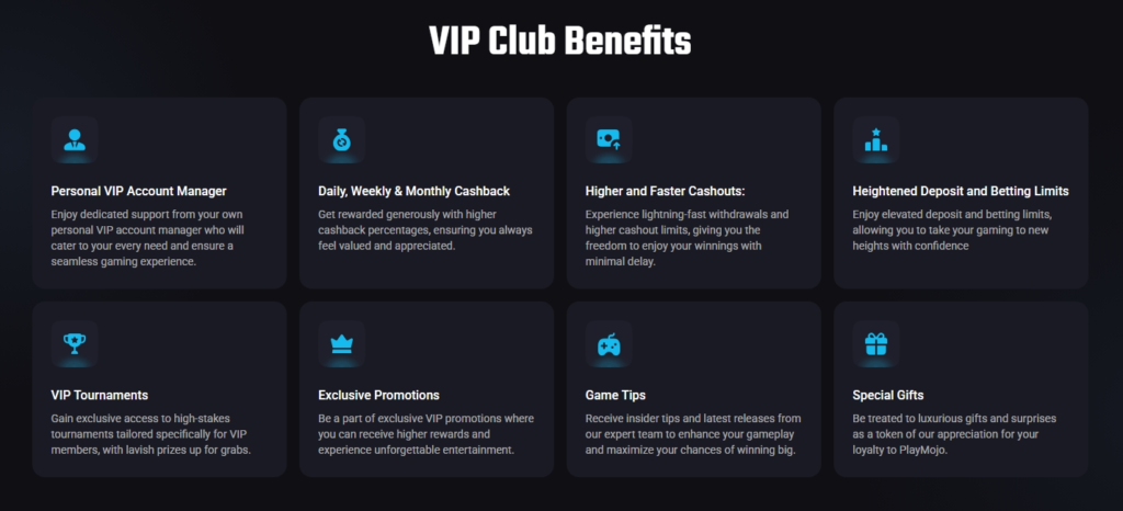 Postanite VIP član v PlayMojo igralnici in uživajte v ekskluzivnih ugodnostih.